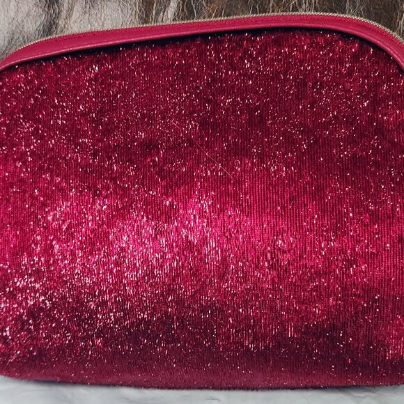 Bvlgari Merlot Metallic Fabric Zip Around Makeup Cosmetic Bag NWOT - Picture 2 of 5